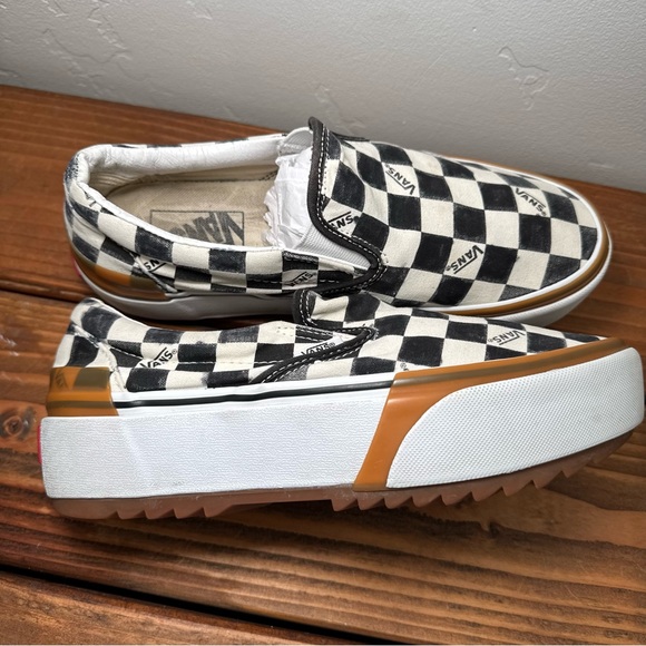 Vans Black and White Checkerboard Stacked Slip-On Sneakers Size 8 - Picture 8 of 10